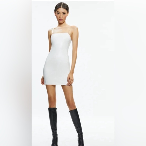 Alice+ Olivia Clear Strap Fifi Off White Soft Faux Leather Mini Dress Alice+ Olivia Clear Strap Fifi Off White Soft Faux Leather Mini Dress
